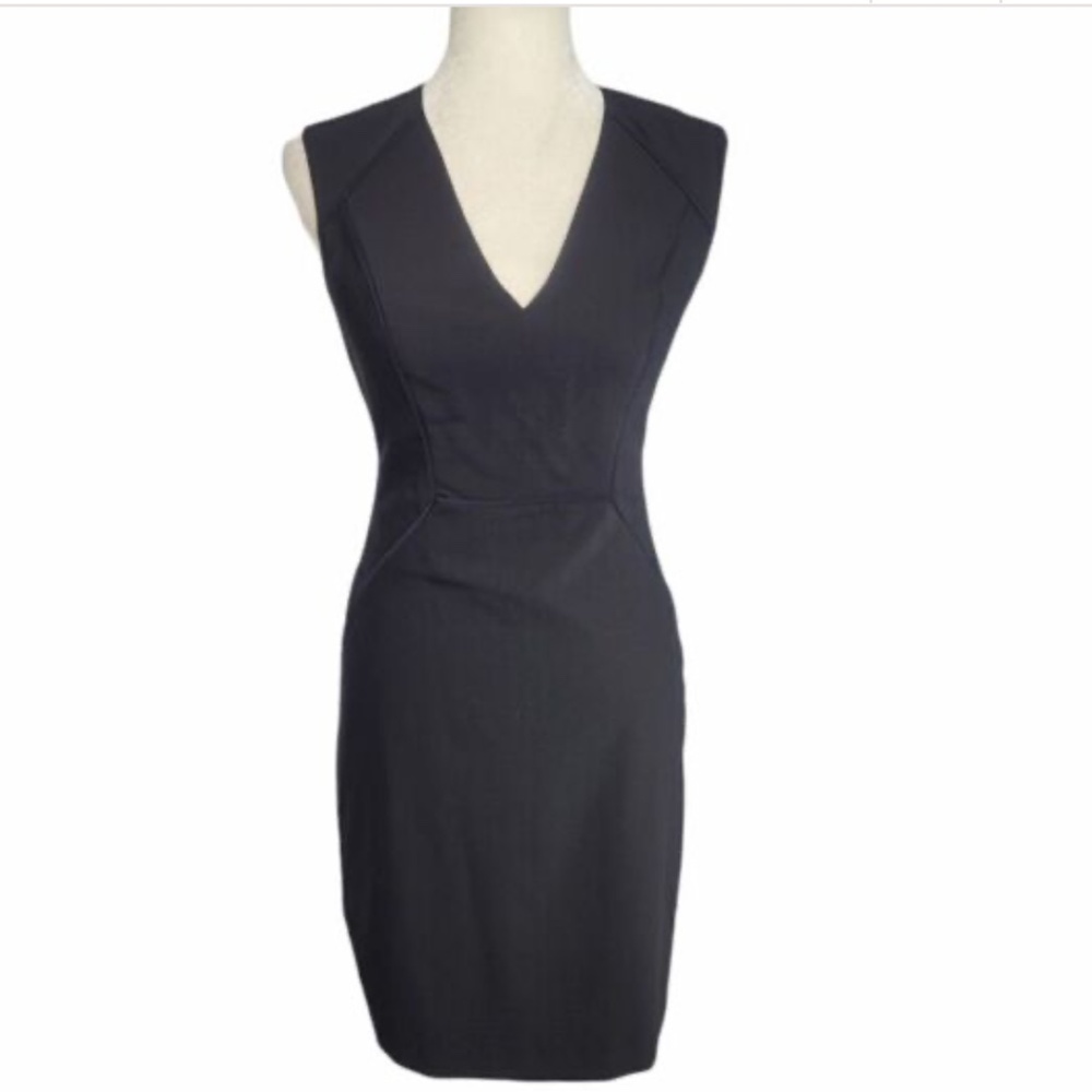 REBECCA TAYLOR black sleeveless sheath V-neck work dress size 2